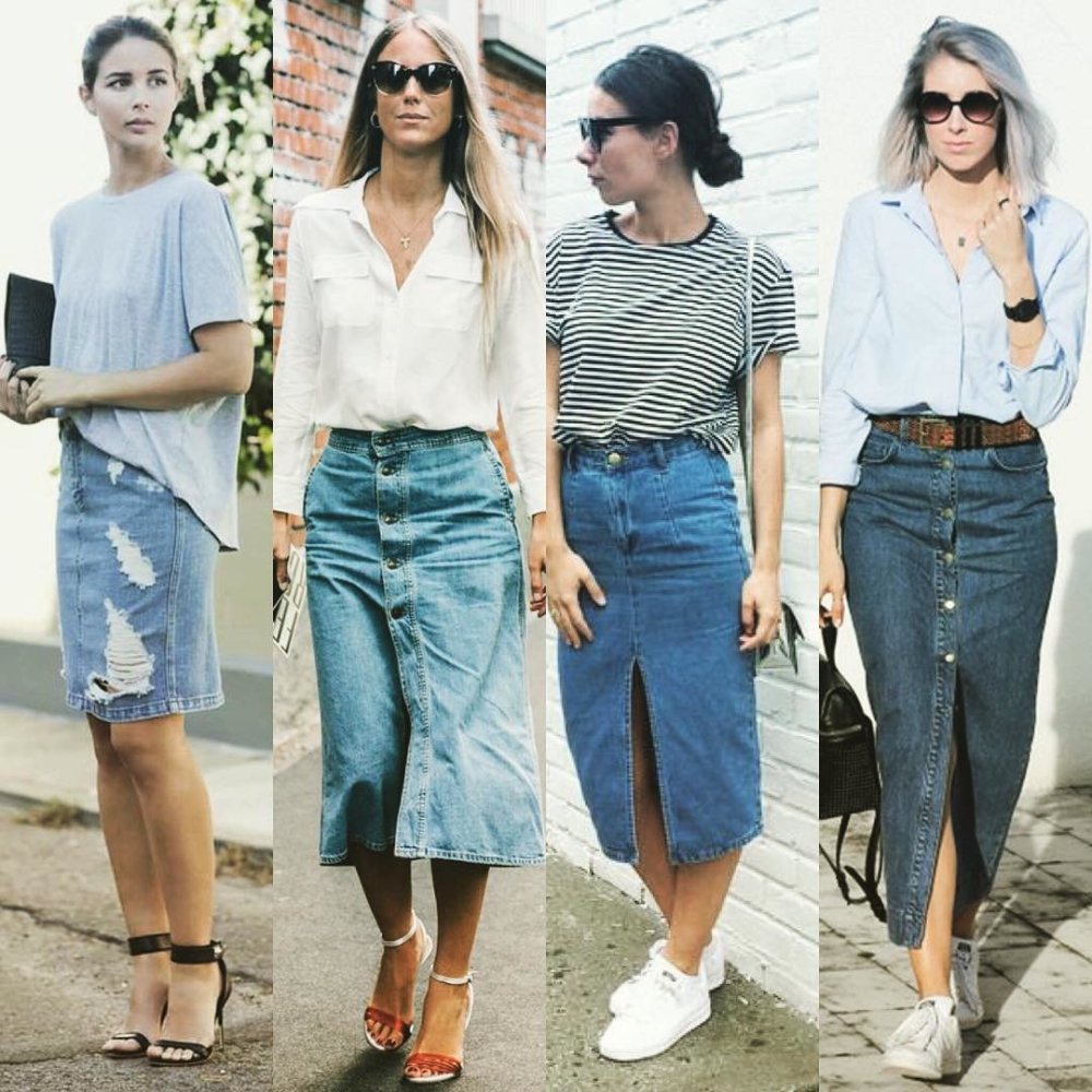 Джинсовая юбка миди 2020 Street Style
