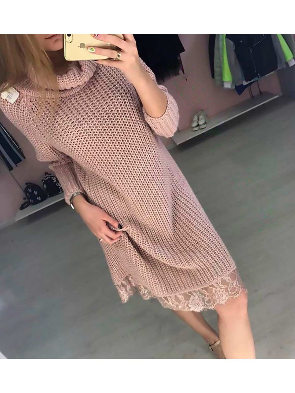 Платье трикотаж с кружевом