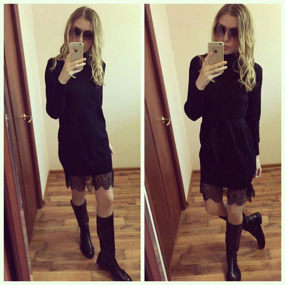 Вязаное платье с кружевом по низу