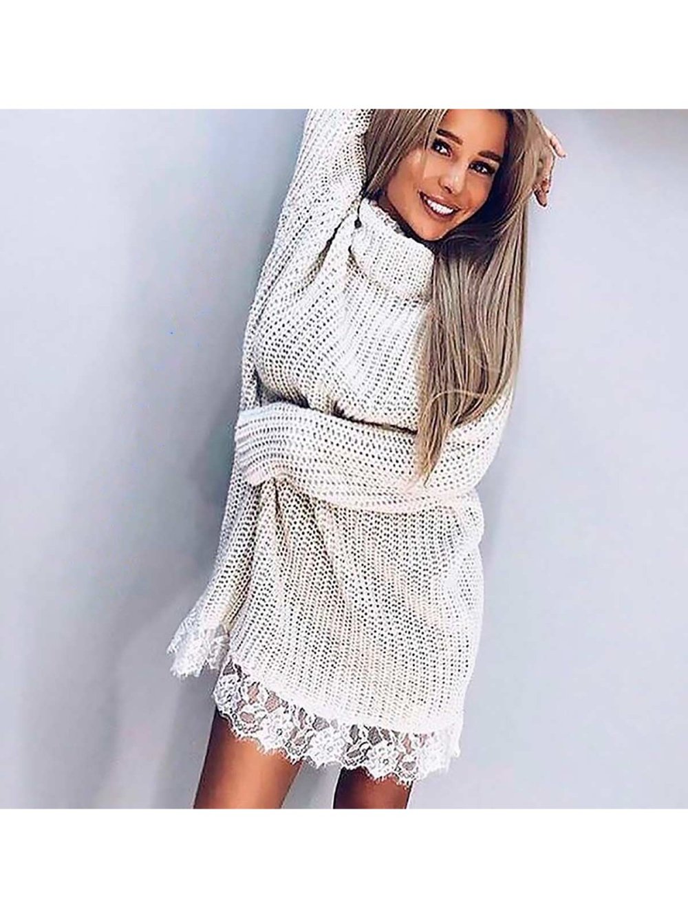 Вязаная юбка с кружевом по низу