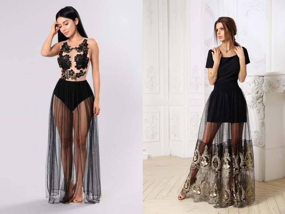 Платье с прозрачной юбкой