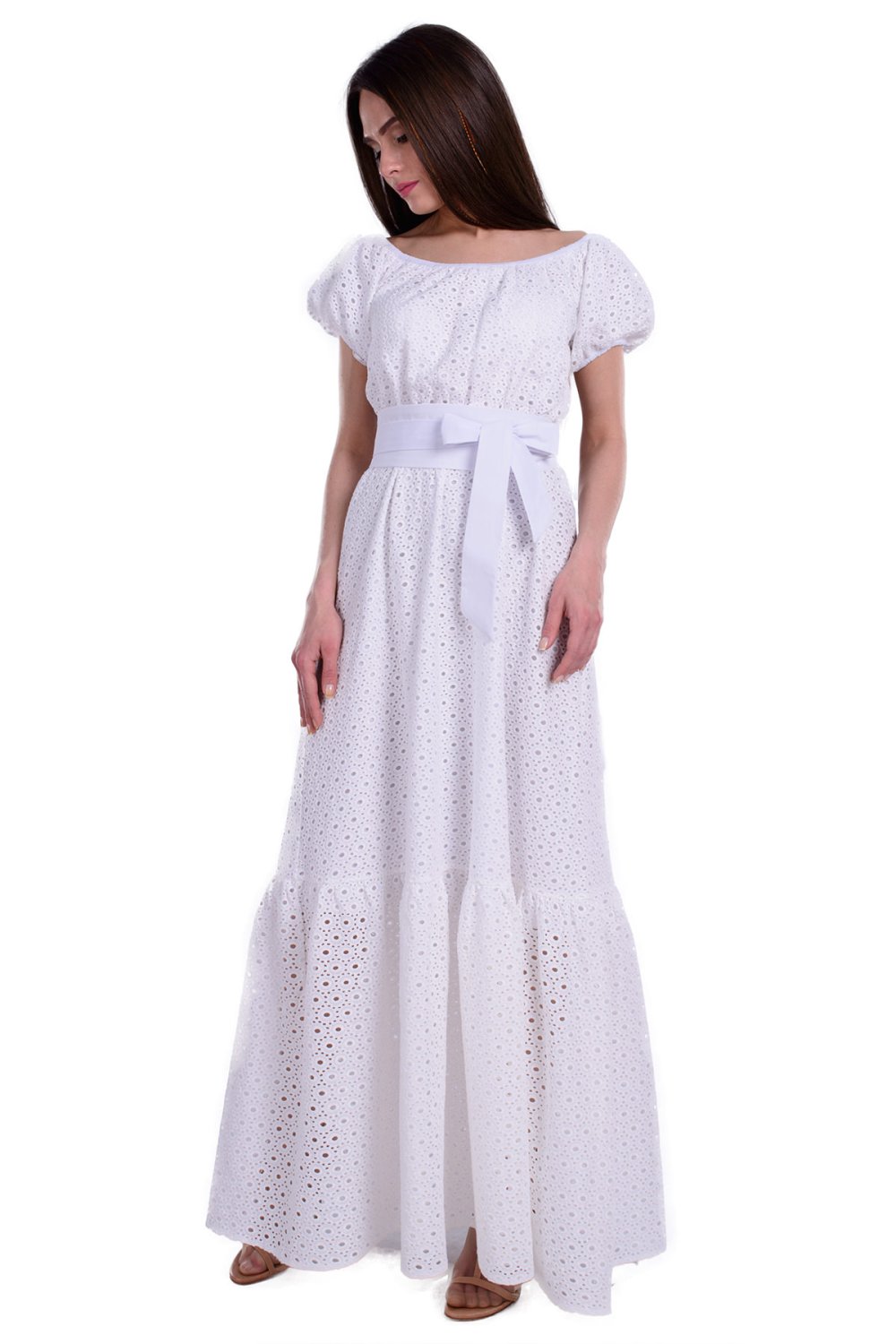 Белое платье из прошвы