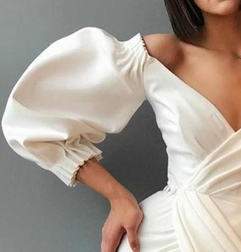 Свадебное платье рукава фонарики открытые плечи