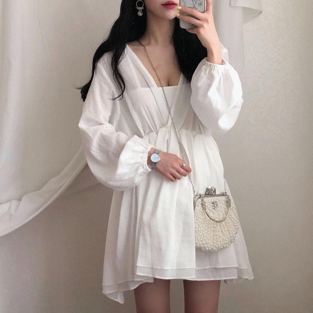 Белое платье с рукавами с Шеин