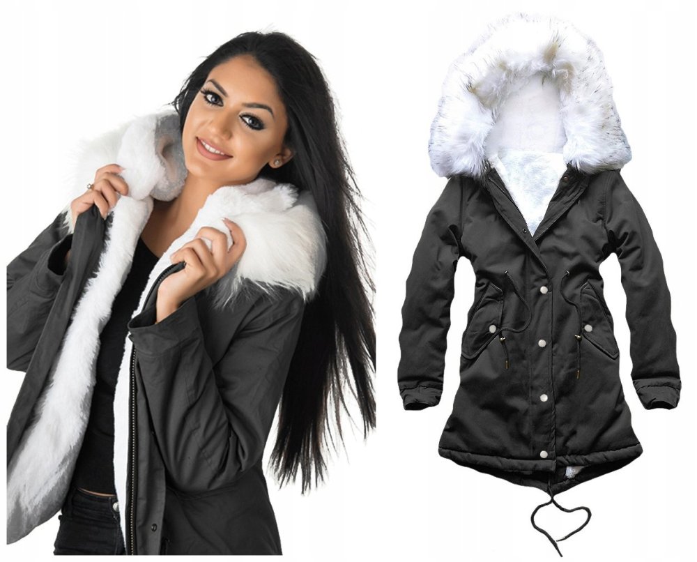 Черная куртка с белым мехом женская