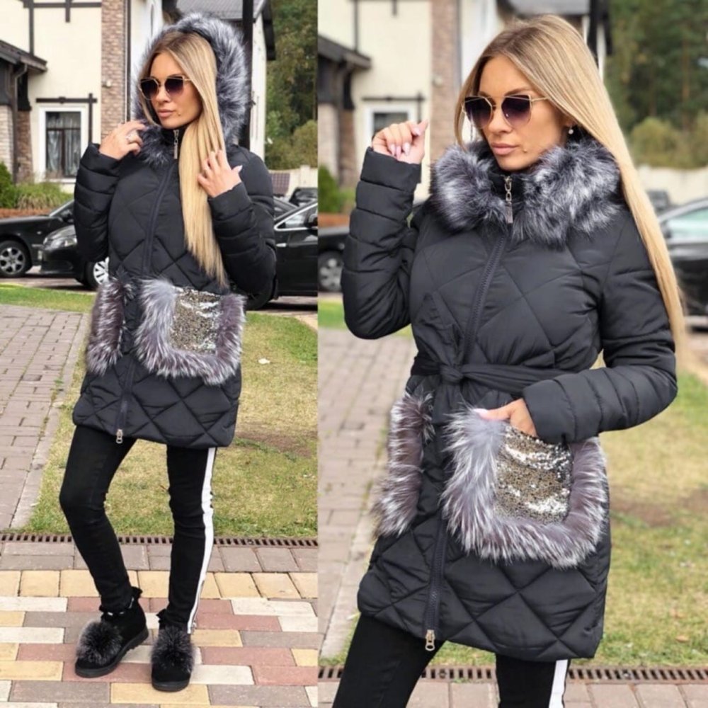 Кожаный пуховик женский короткий с капюшоном