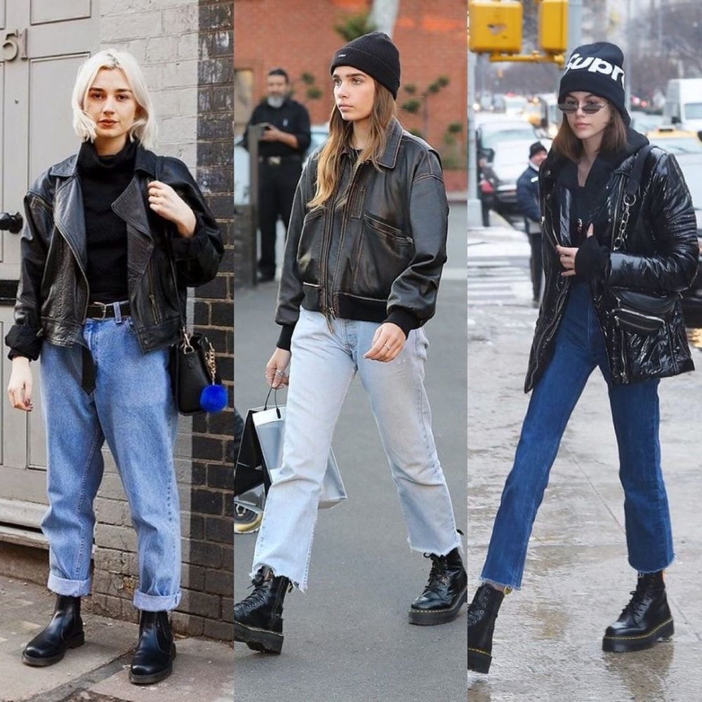 Джинсы с грубыми ботинками