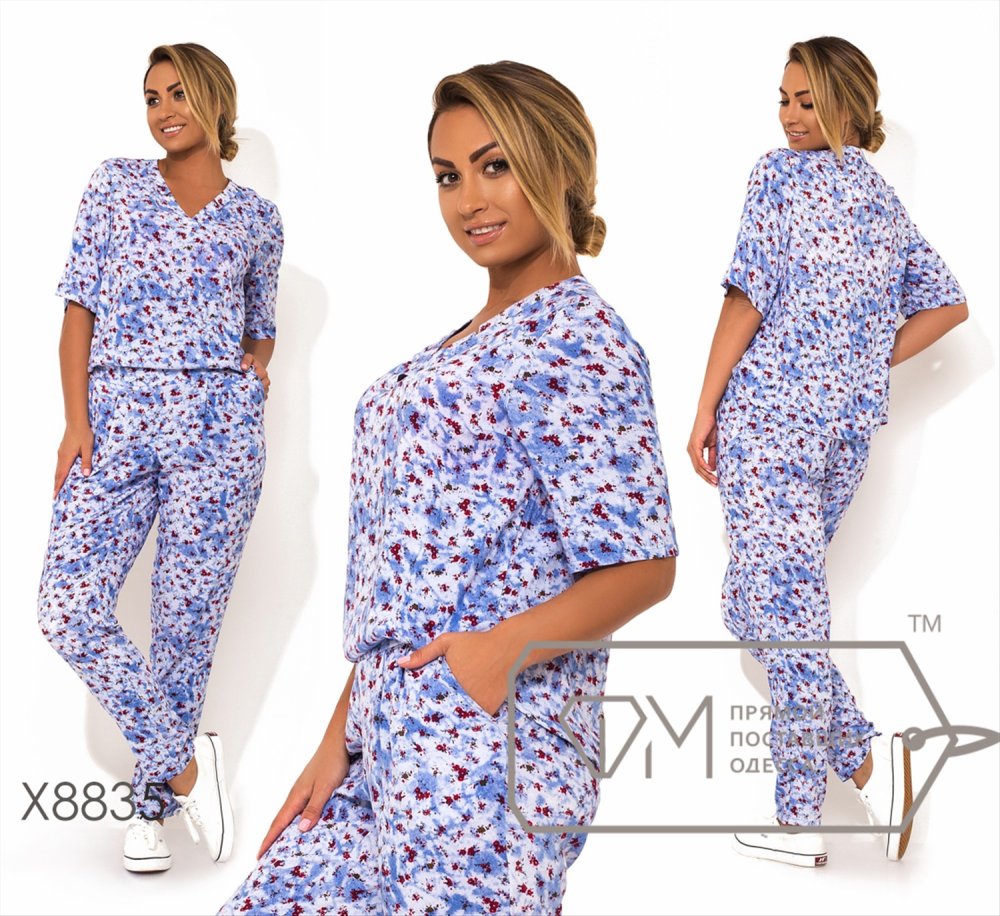 Штапельный брючный костюм