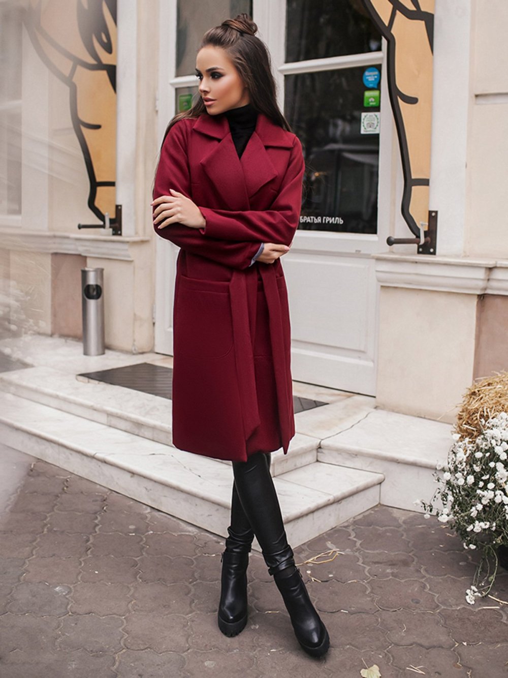 Electrastyle бордовый пальто к-45а