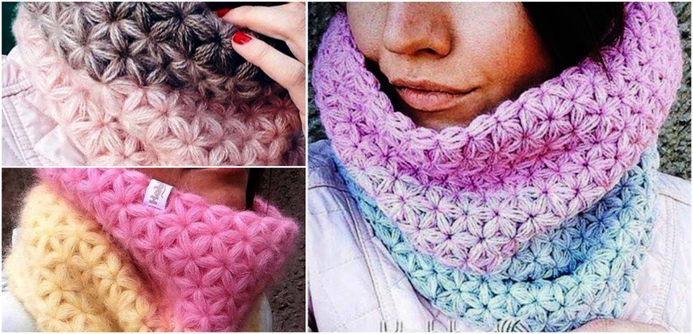 Шапка из мохера узором звездочки