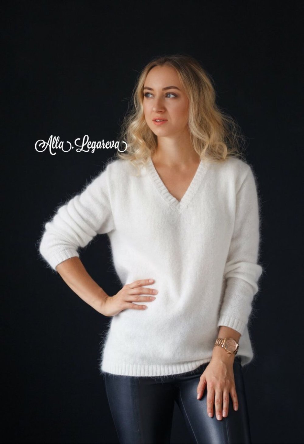 Кофта из ангоры розовая полосатая