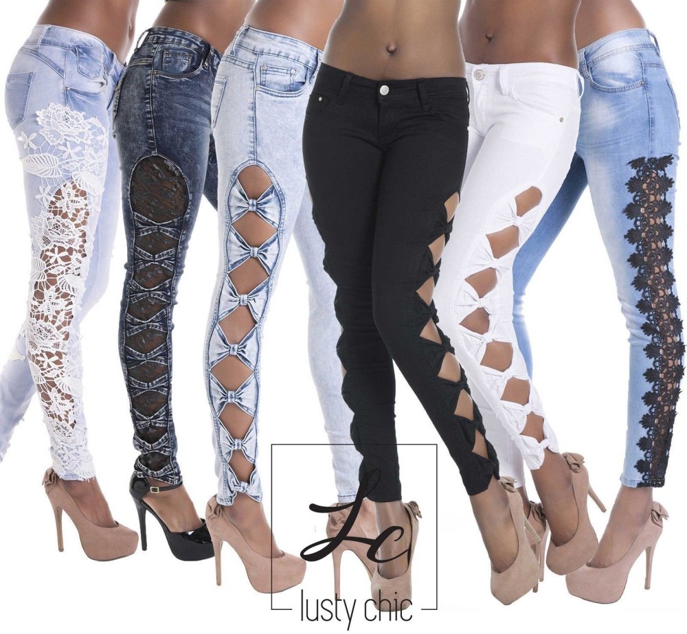 Черные джинсы с кружевом