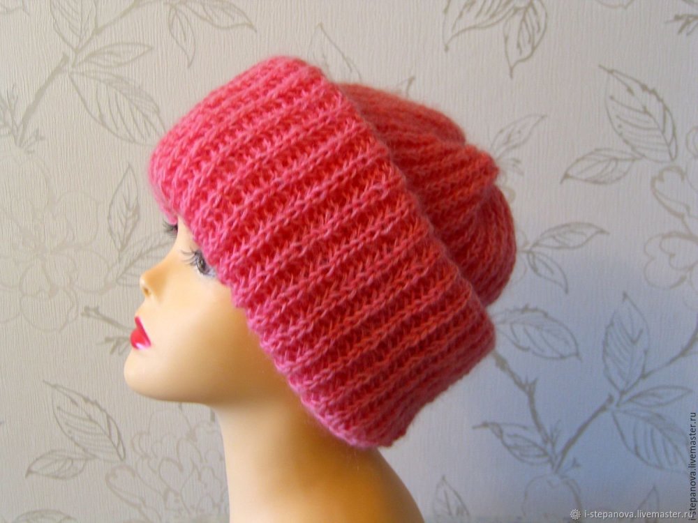 Шапка с двойным отворотом спицами