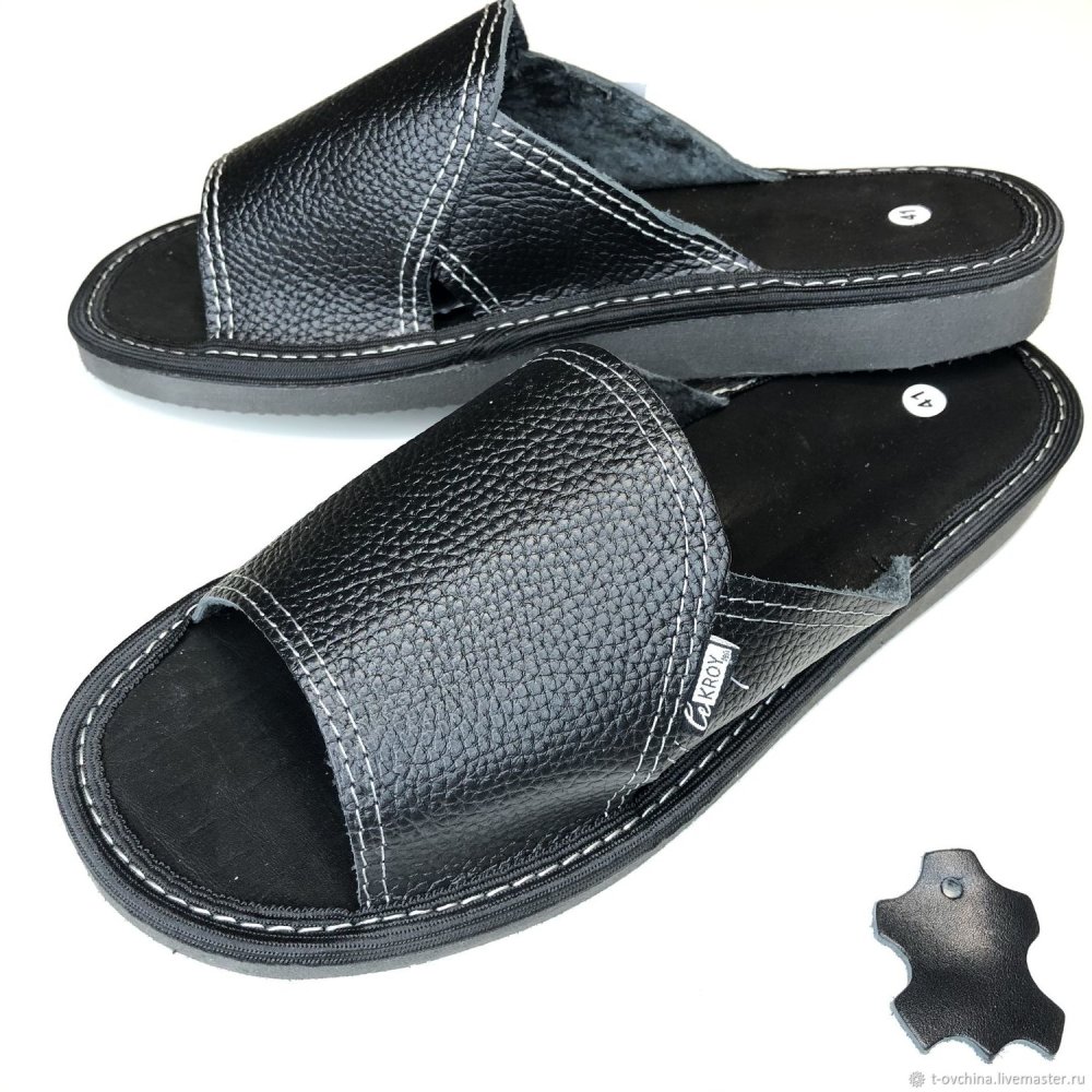 Мужские кожаные тапки avva