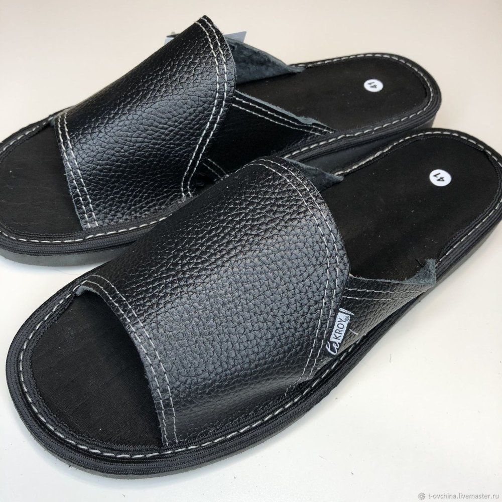 Мужские кожаные тапки avva