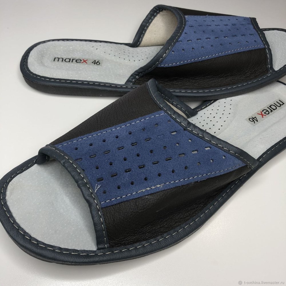 Домашние кожаные мужские тапочки Польша