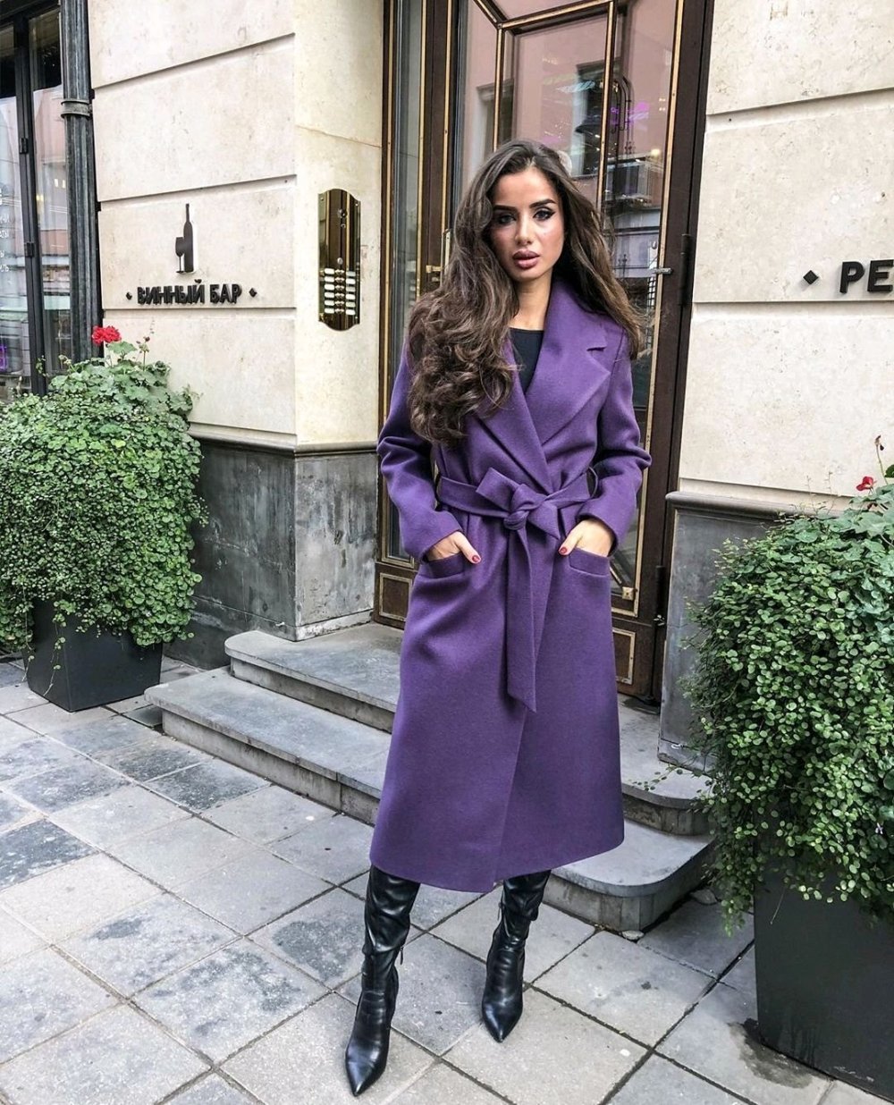 Пальто лавандового цвета