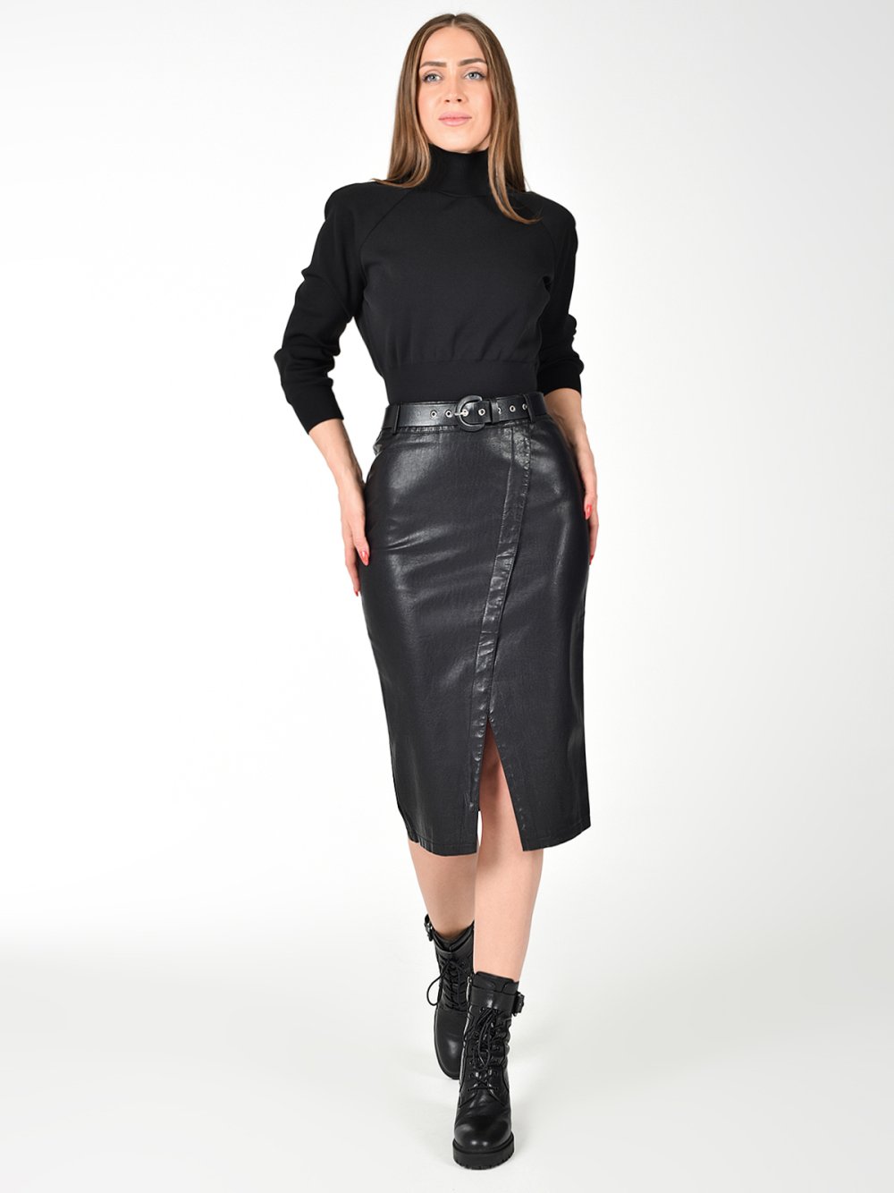 Юбка трапеция из экокожи