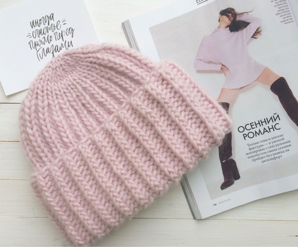 Связать шапку английской резинкой на круговых спицах