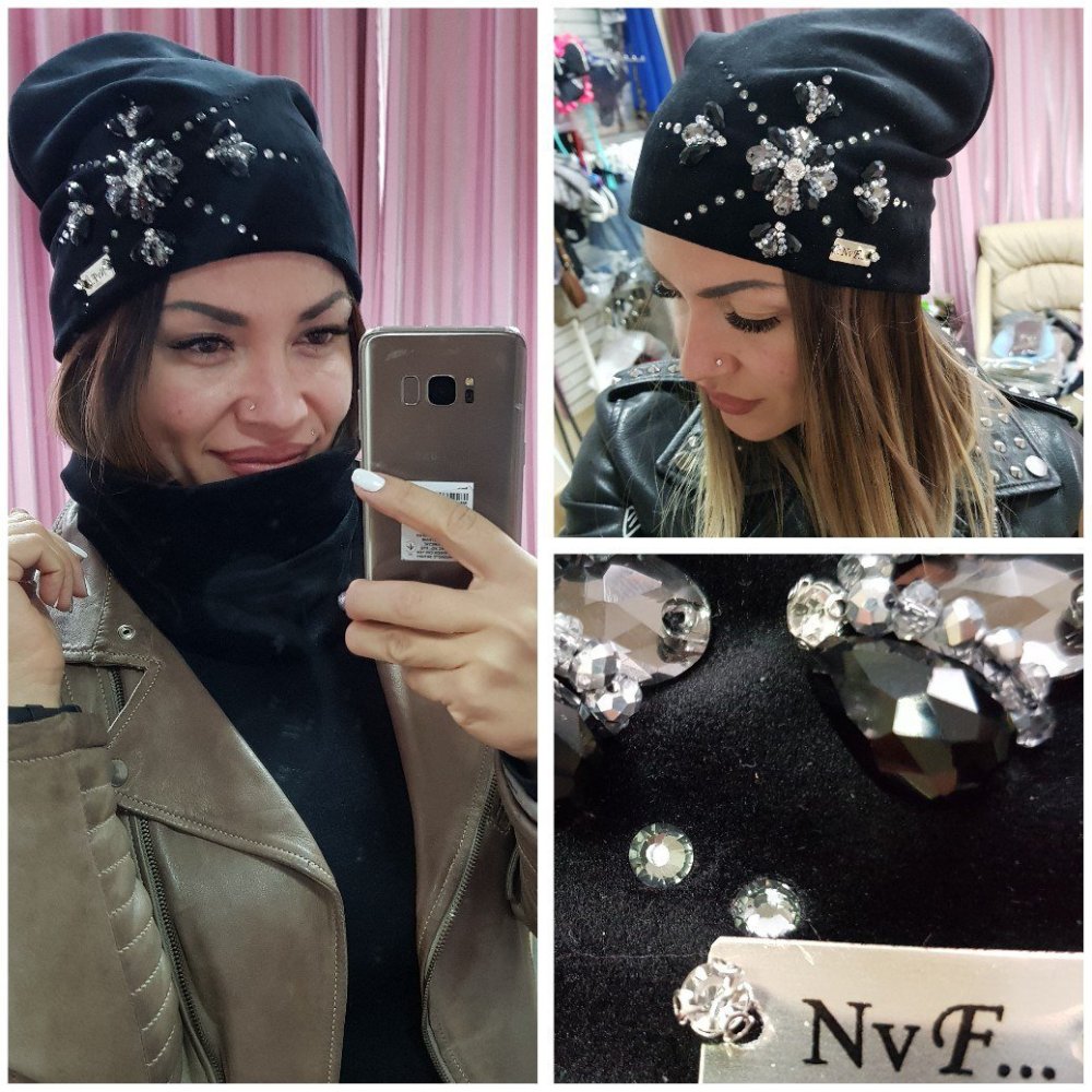 Женские шапки со стразами Swarovski