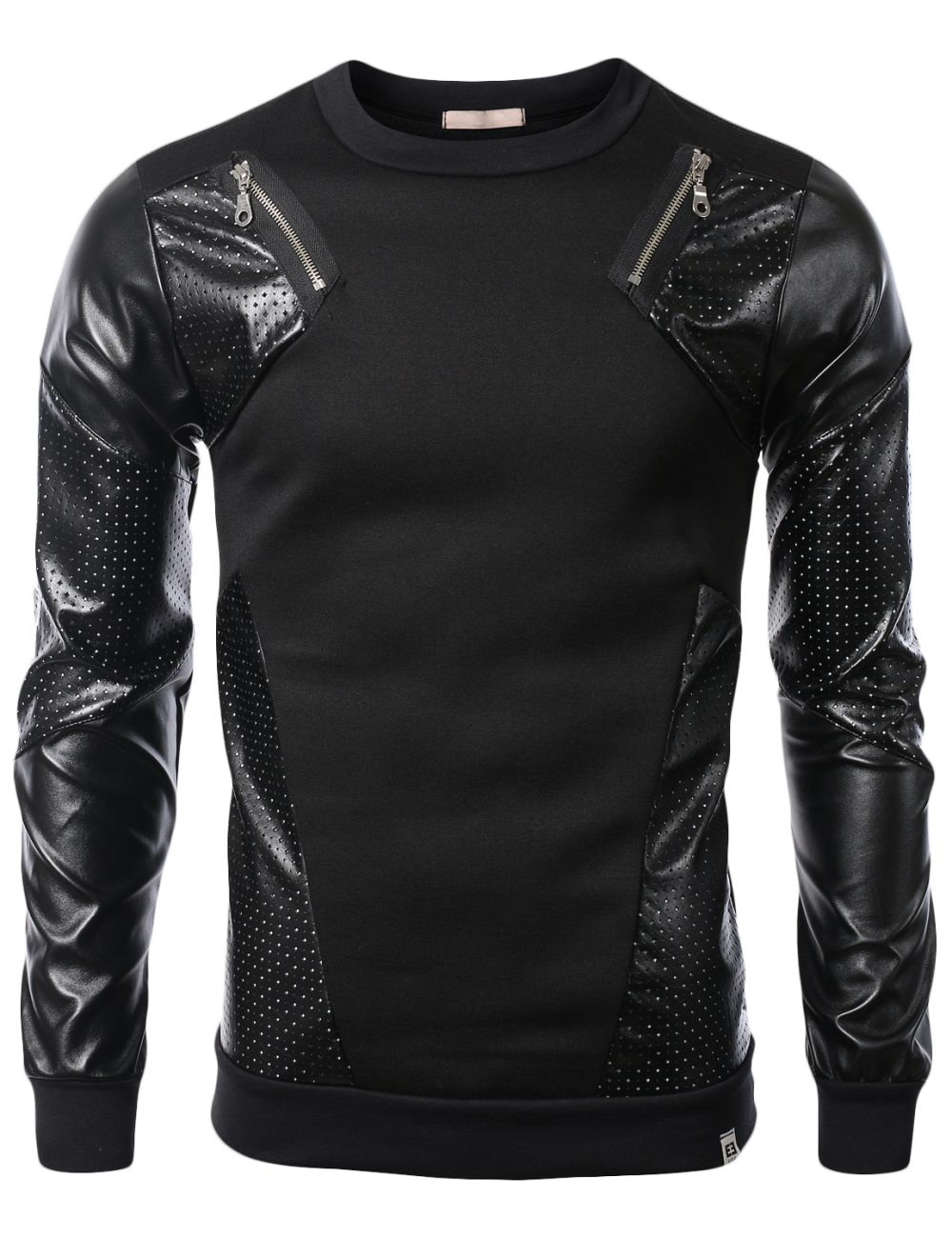 Кофта с кожаными рукавами