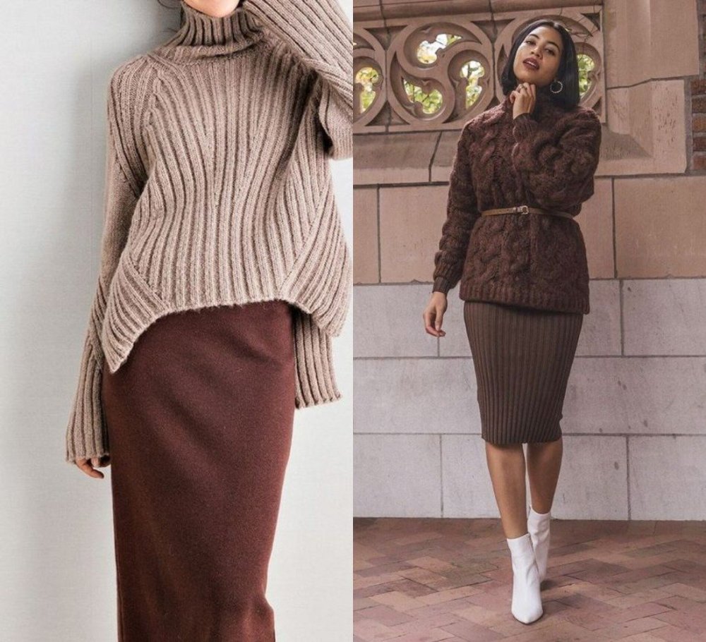 Вязаный комплект юбка и джемпер