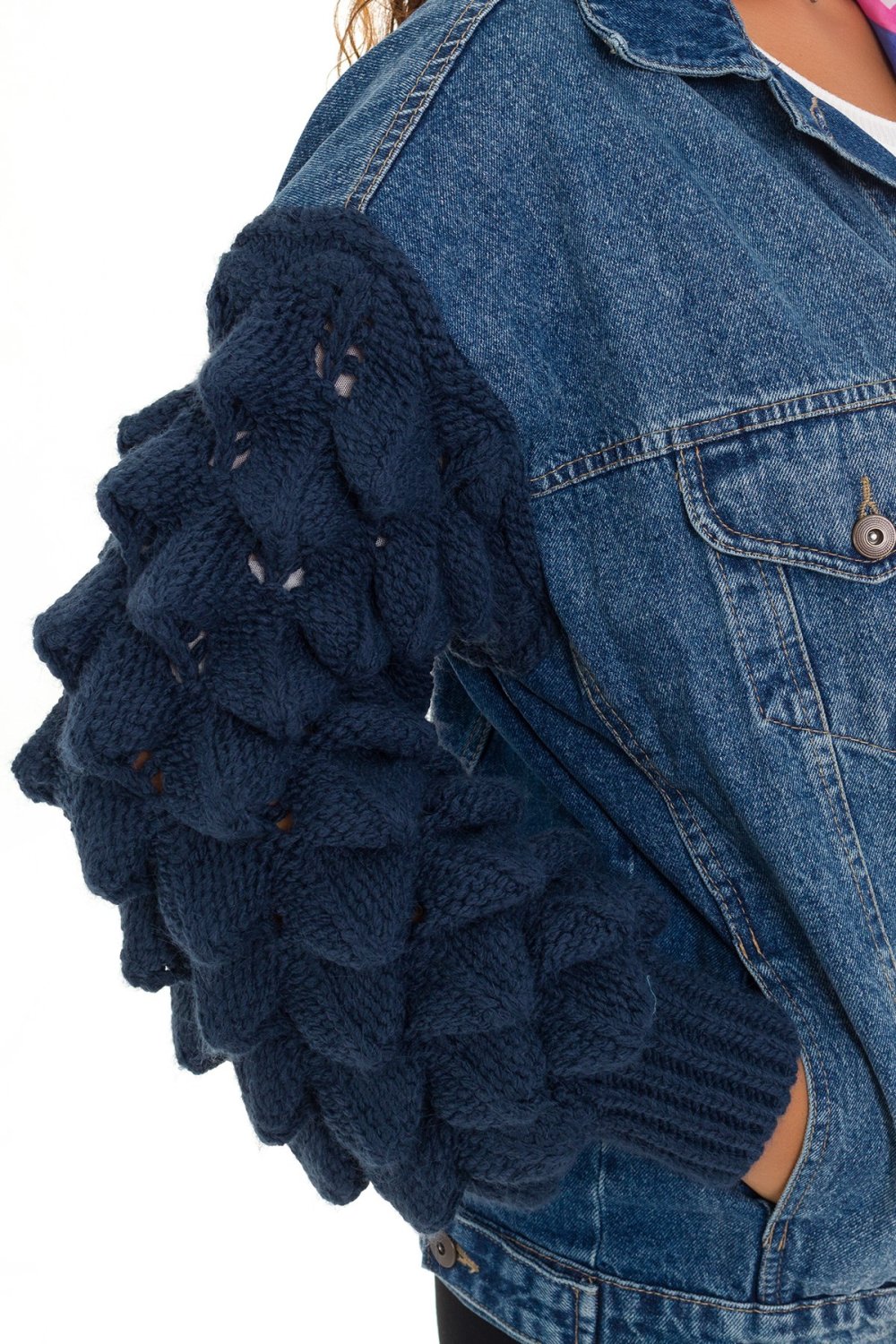 Джинсовка с вязанными рукавами Zara