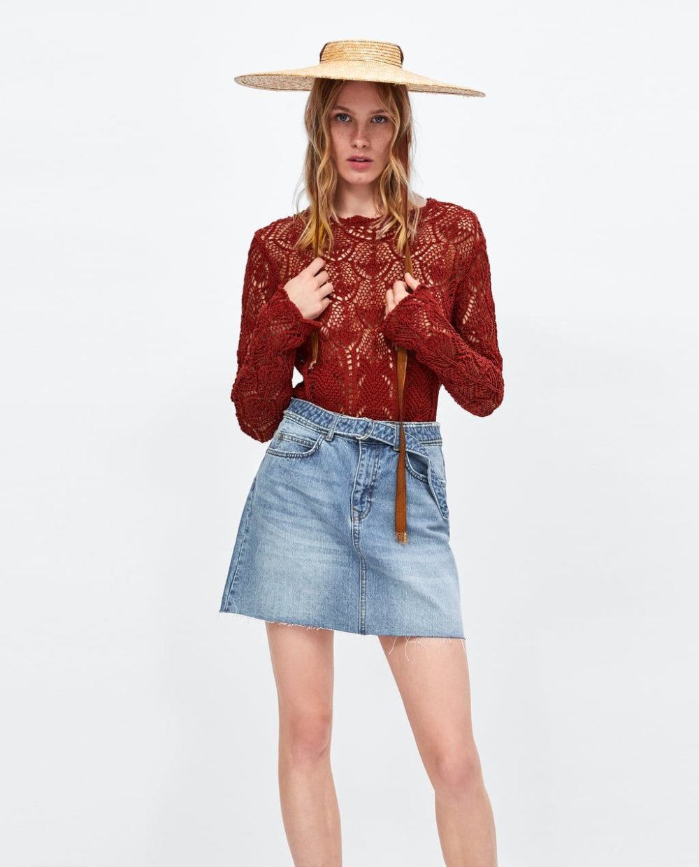 Джинсовая юбка с разъемной молнией