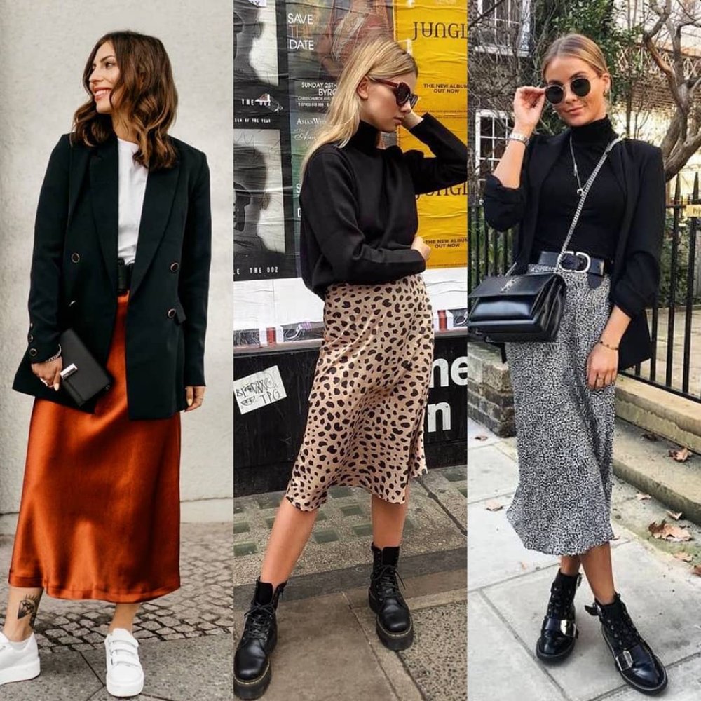 Юбка в бельевом стиле осенью