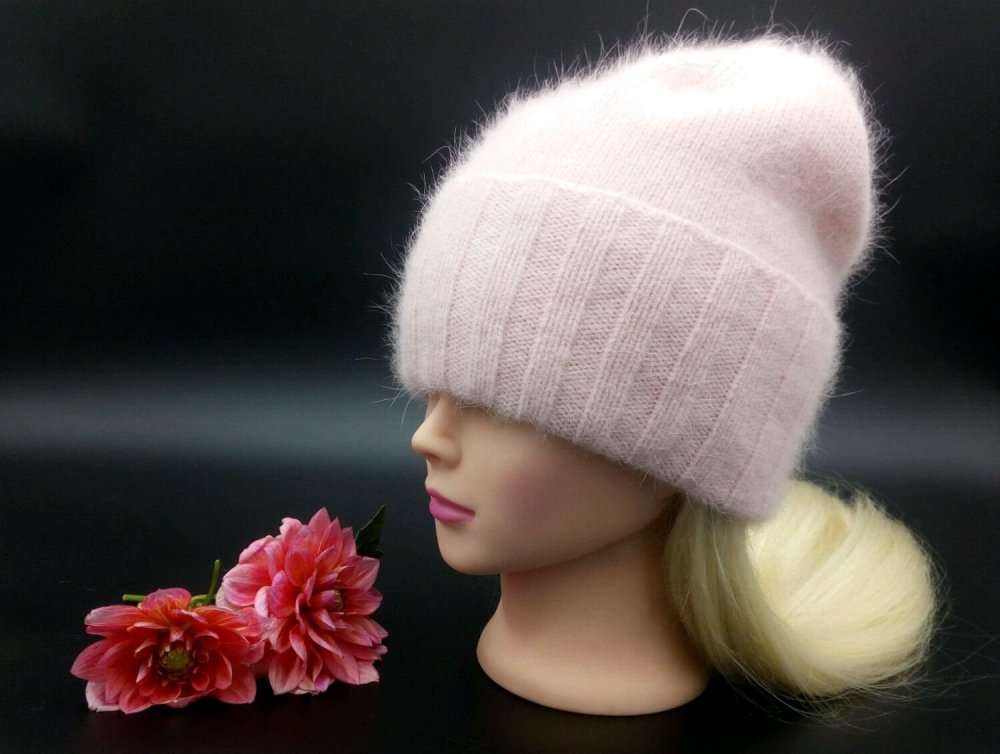 Шапка бини с отворотом пух норки