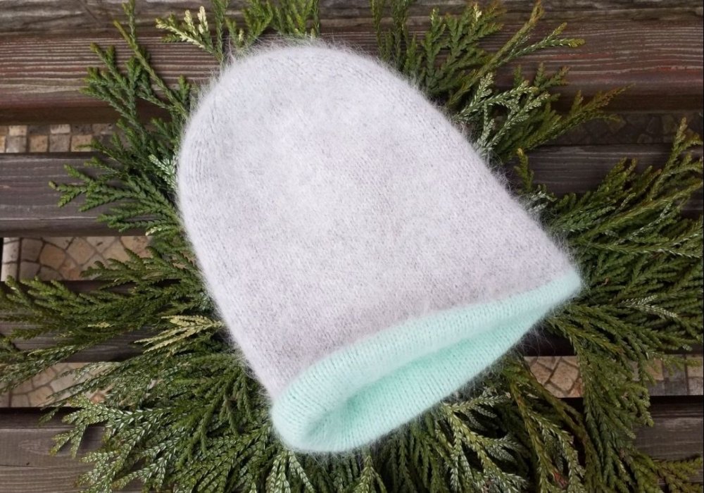Шапка бини пух норка мята