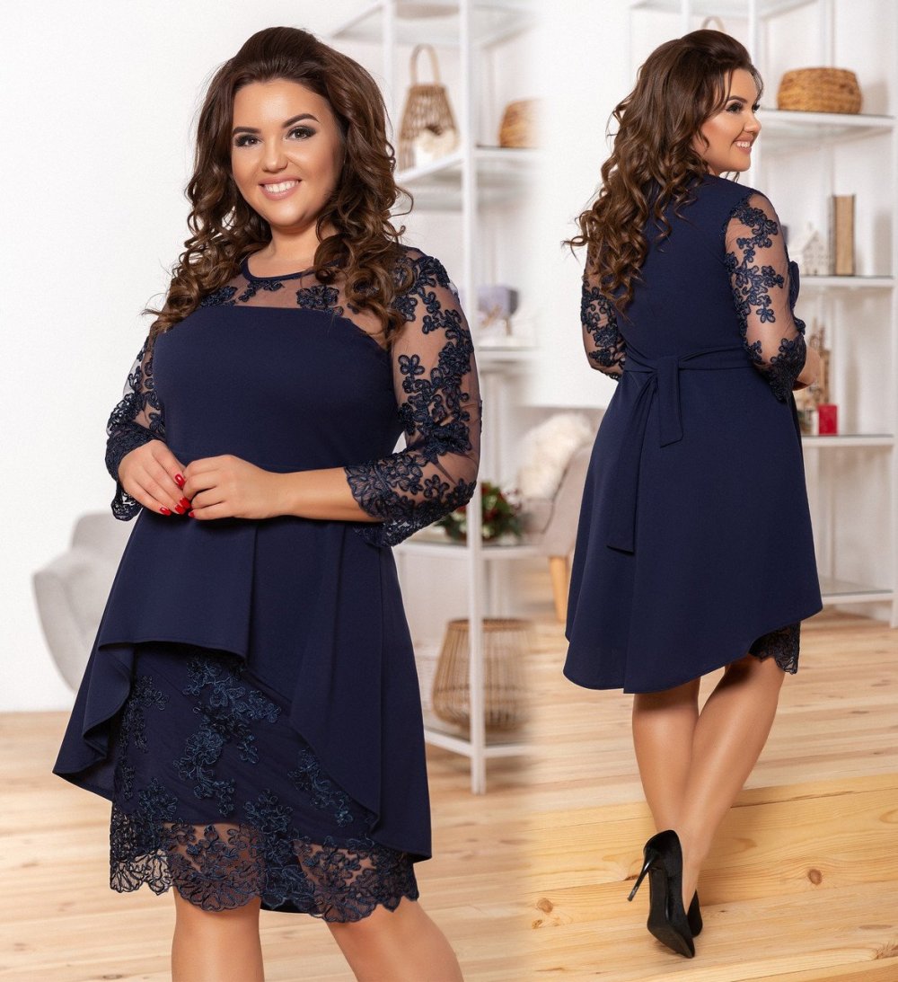 Синее платье гипюр больших размеров