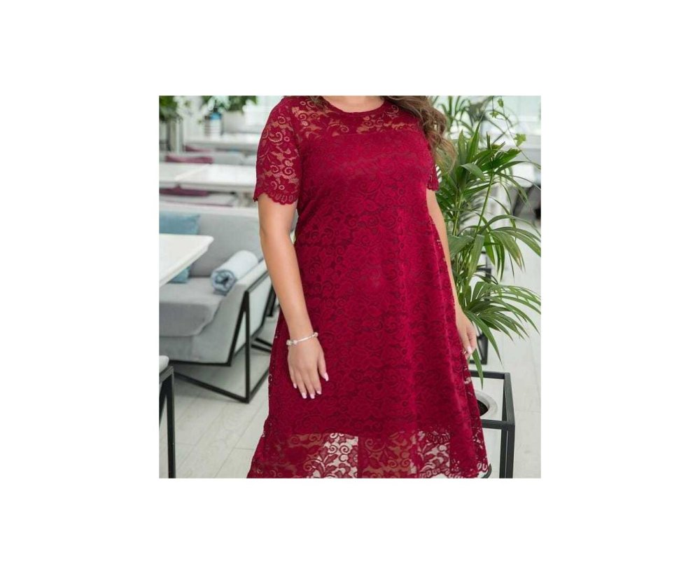 Синее платье для полных с гипюром