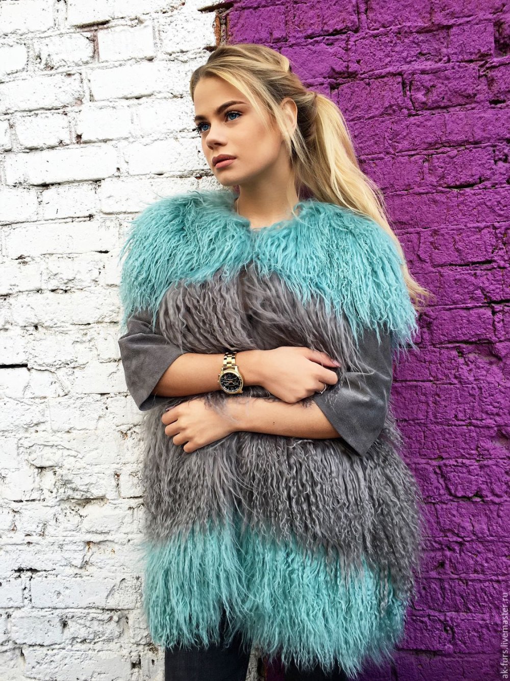 Кожаная куртка с мехом ламы