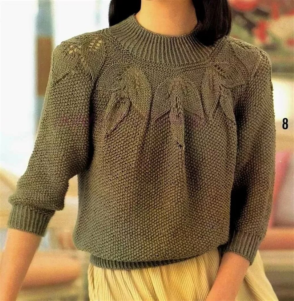 Свитер с круглой кокеткой спицами