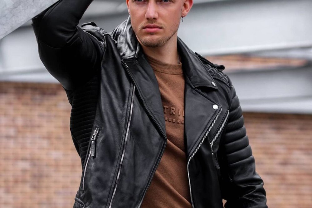 Куртка стеганная кожаная мужская Стрельсон