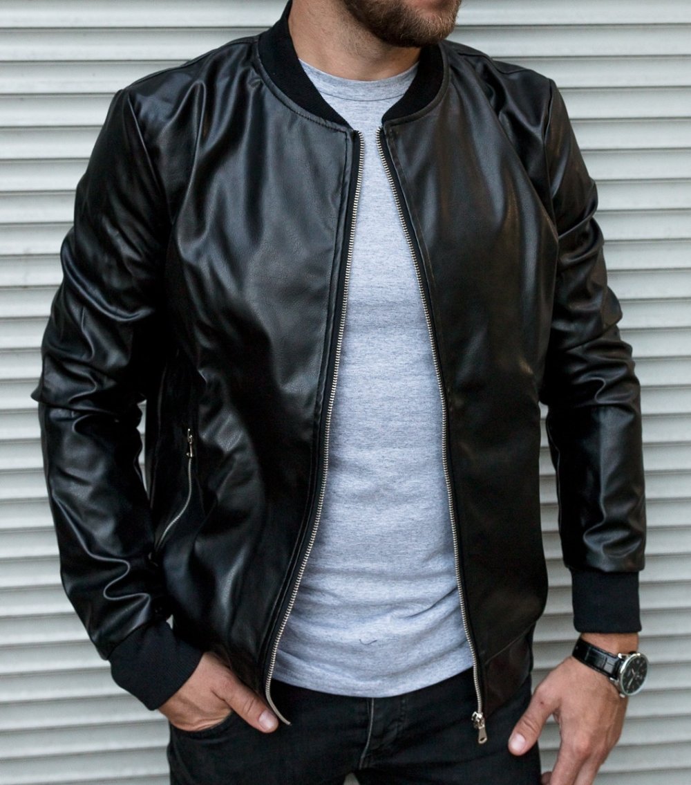 Кожанка с воротником мужская