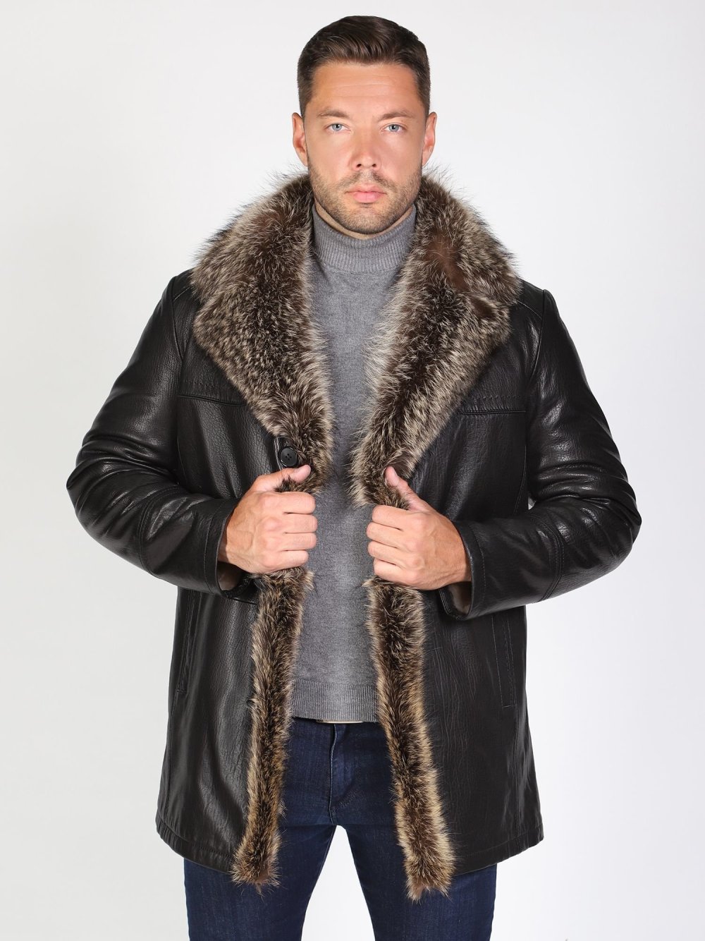 Каляев жилет мужской мех волка