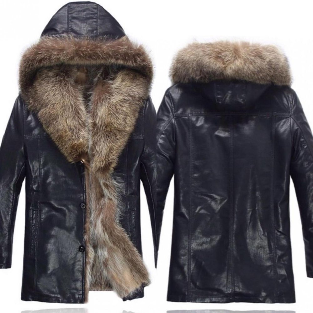 Куртка Херман кожаная с мехом волка