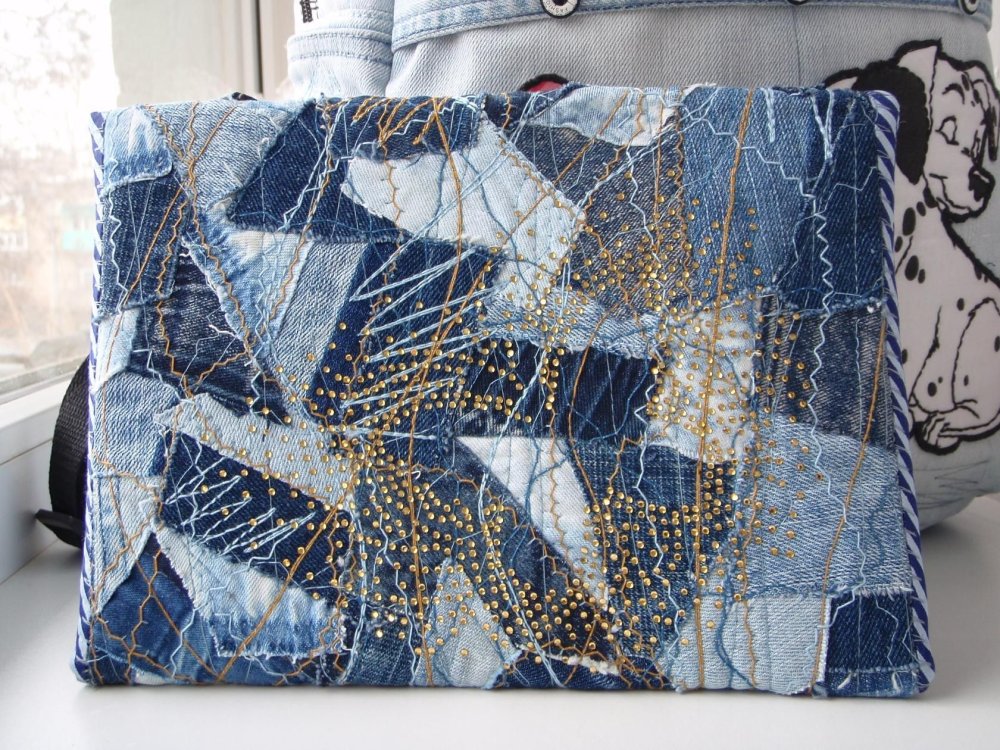 Джинсовое пальто пэчворк