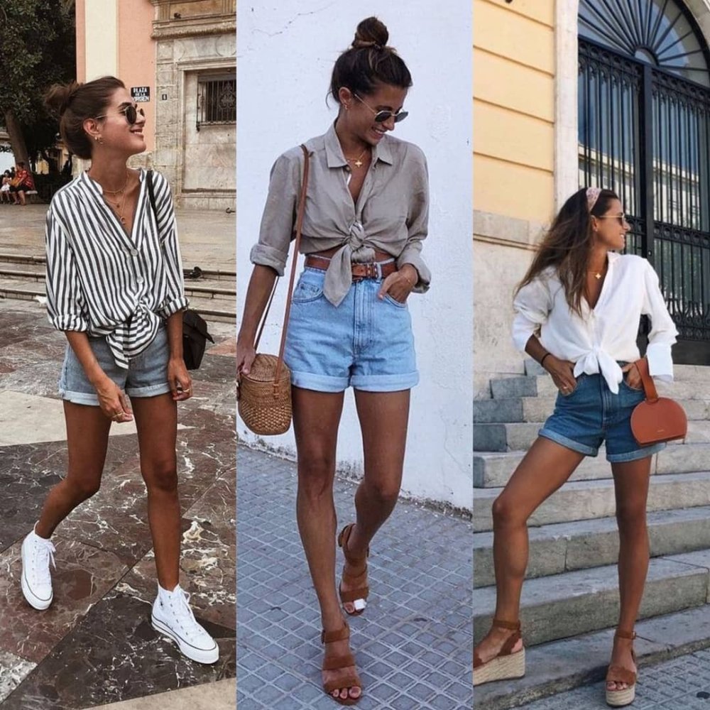 Белая рубашка с шортами женская