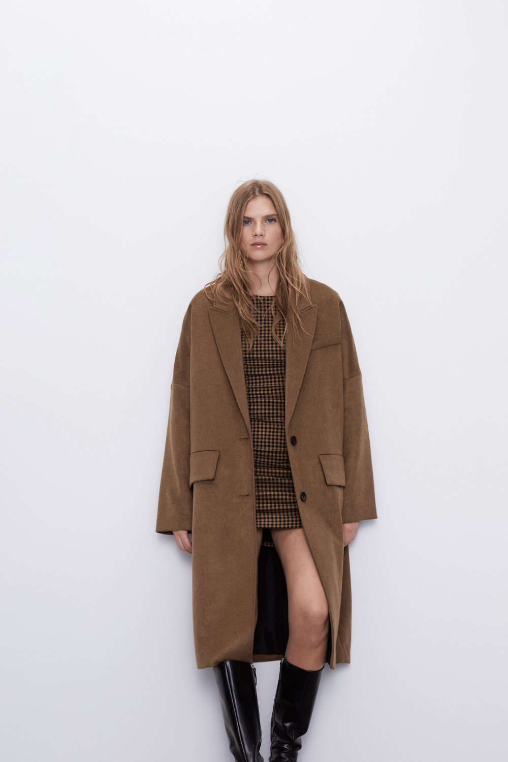 Пальто без пуговиц с капюшоном Zara