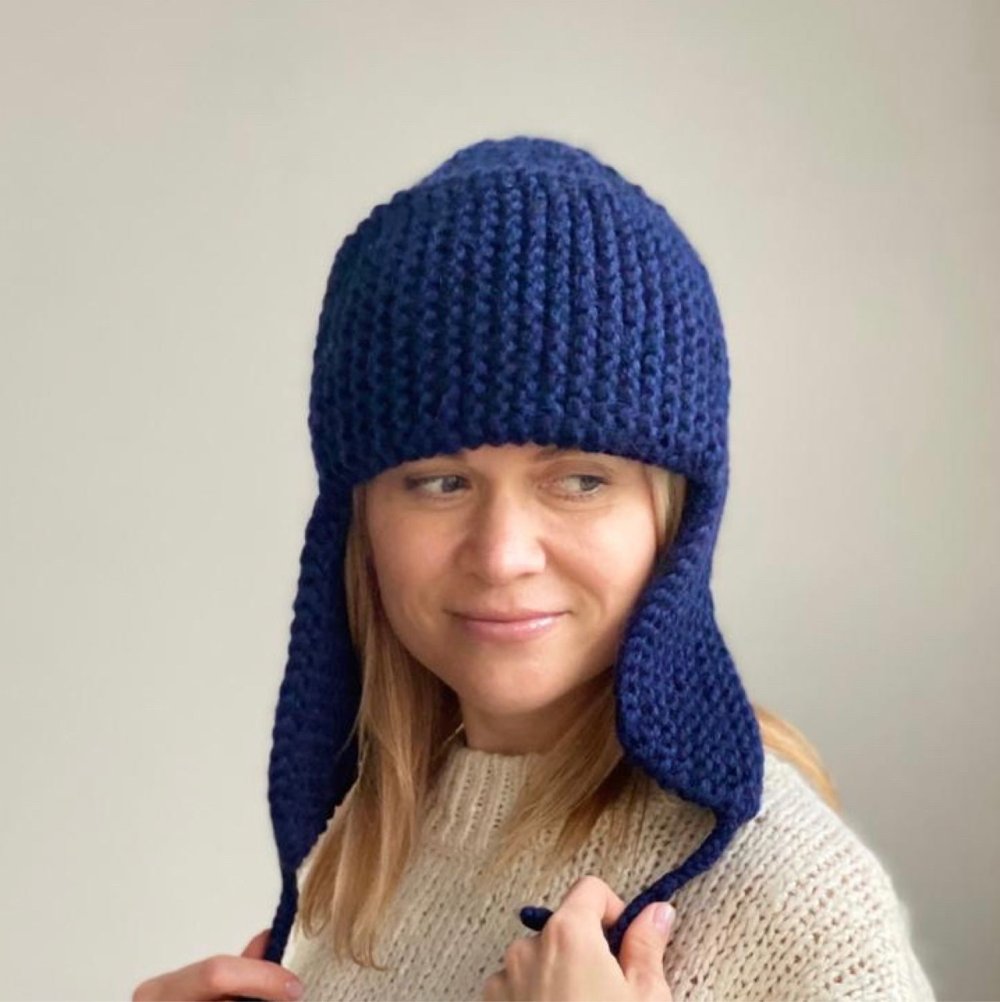 Шапка вязаная ушанка шлем женская la Vanda Knitwear