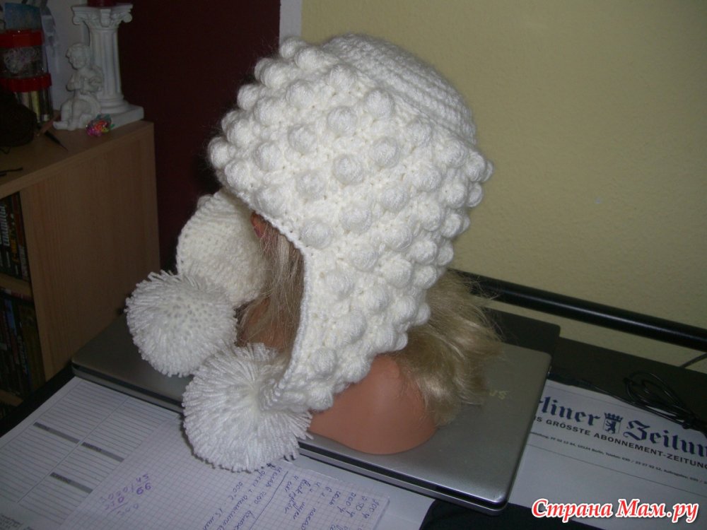 Вязание шапка ушанка платочной вязкой