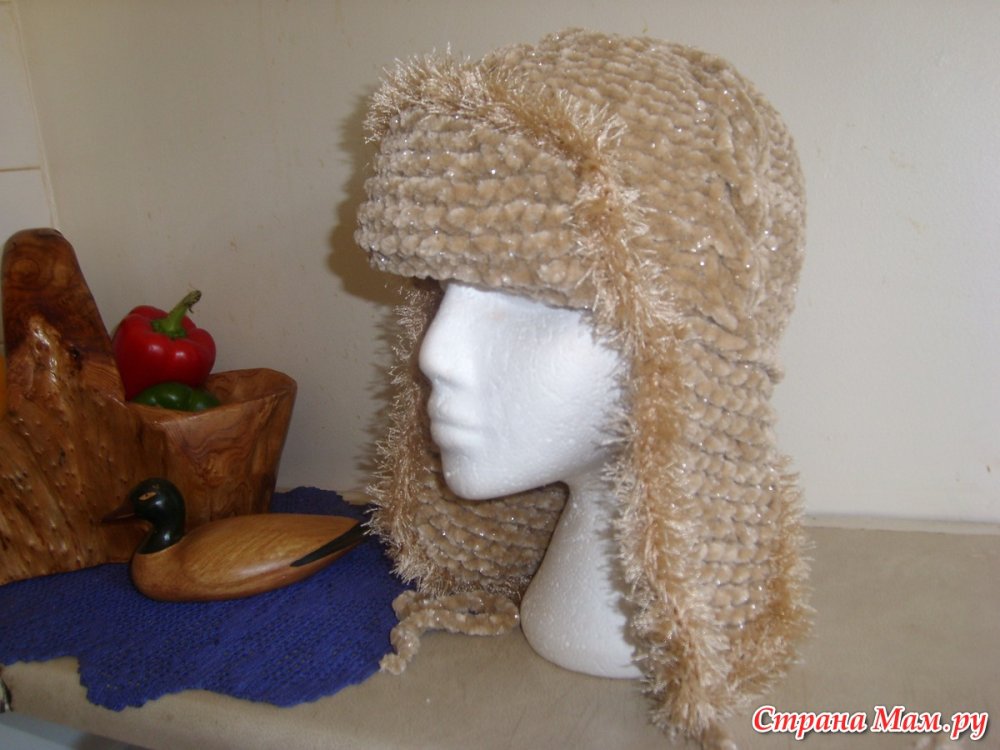 Шапочка ушанка крючком для мальчика