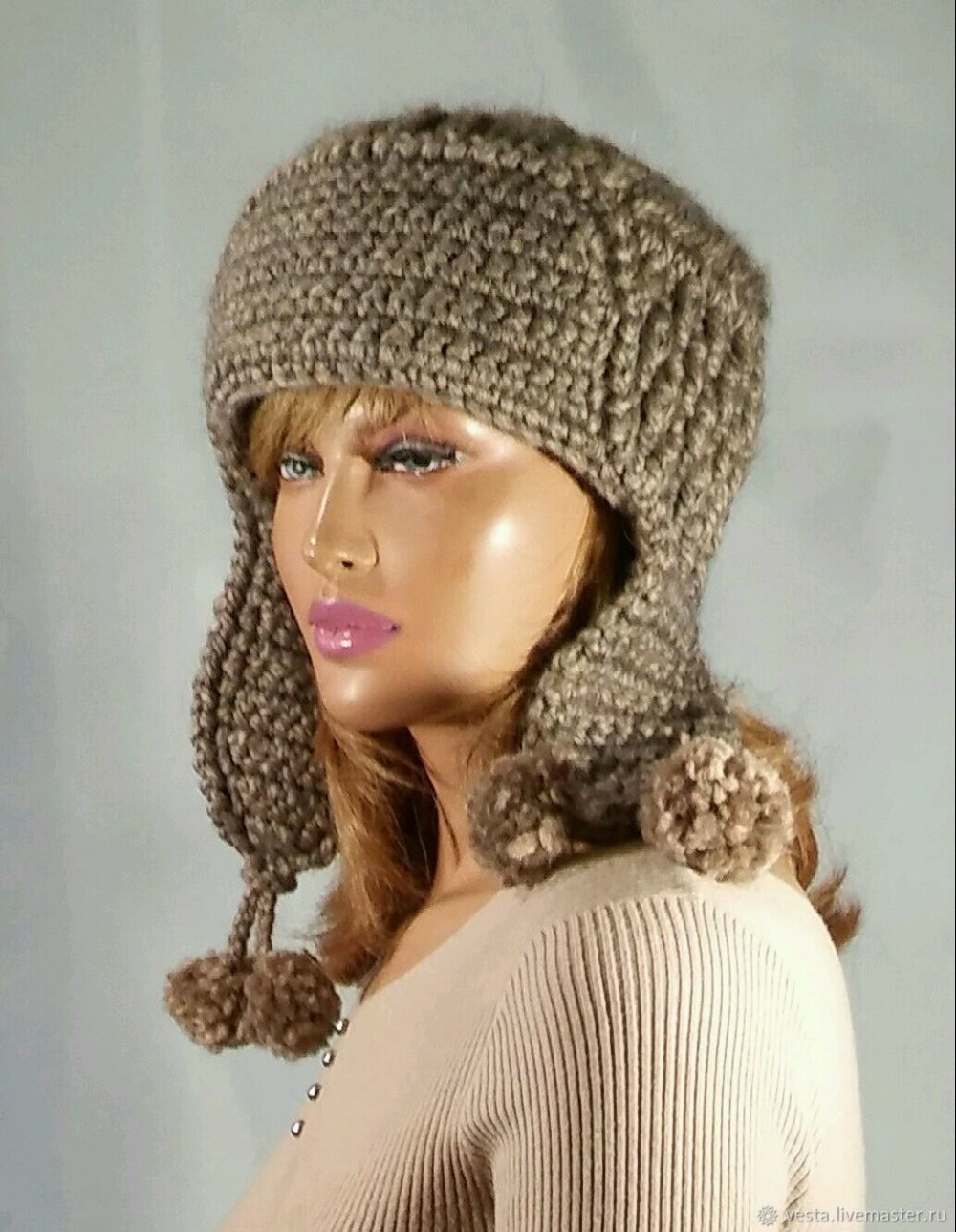 Вязаные шапки ушанки для женщин