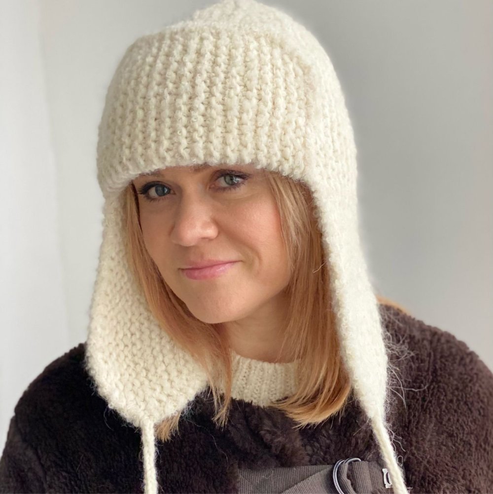 Вязаная шапка ушанка женская из толстой пряжи схема