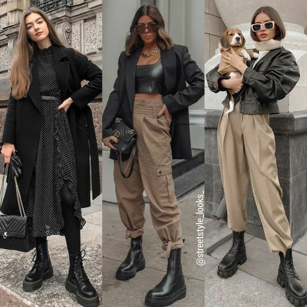 Костюм с грубыми ботинками