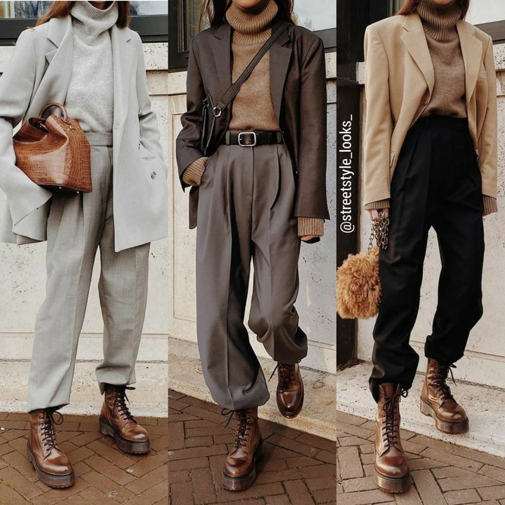 Классические брюки и грубые ботинки женские