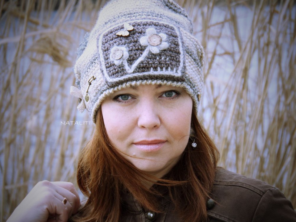 Шапка в стиле бохо спицами